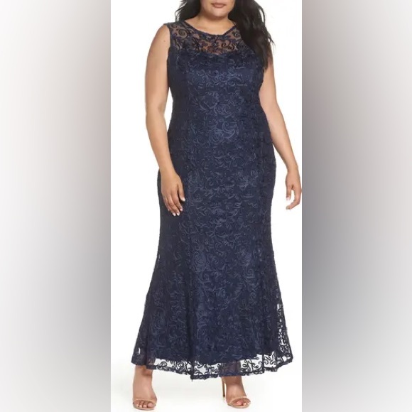 MARINA Dresses & Skirts - Marina Navy Sleeveless Soutache Fit & Flare Gown EUC Size 18